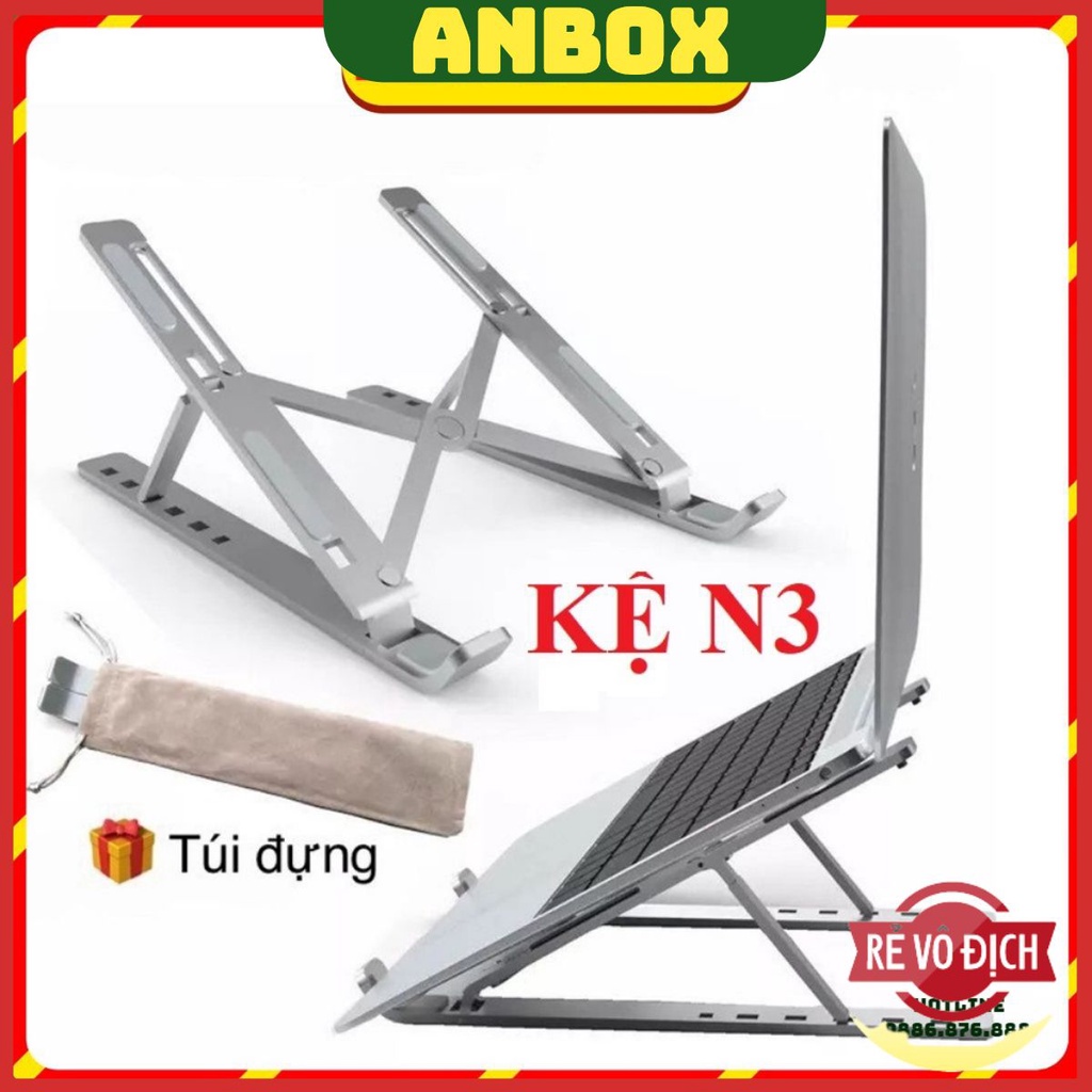 Giá Đỡ Laptop, Macbook, Kệ Đỡ Máy Tính N3 Bằng Nhôm Gấp Gọn Cao Cấp. Hỗ Trợ Tản Nhiệt Chống Mỏi Cổ, Vai, Gáy Làm Việc.