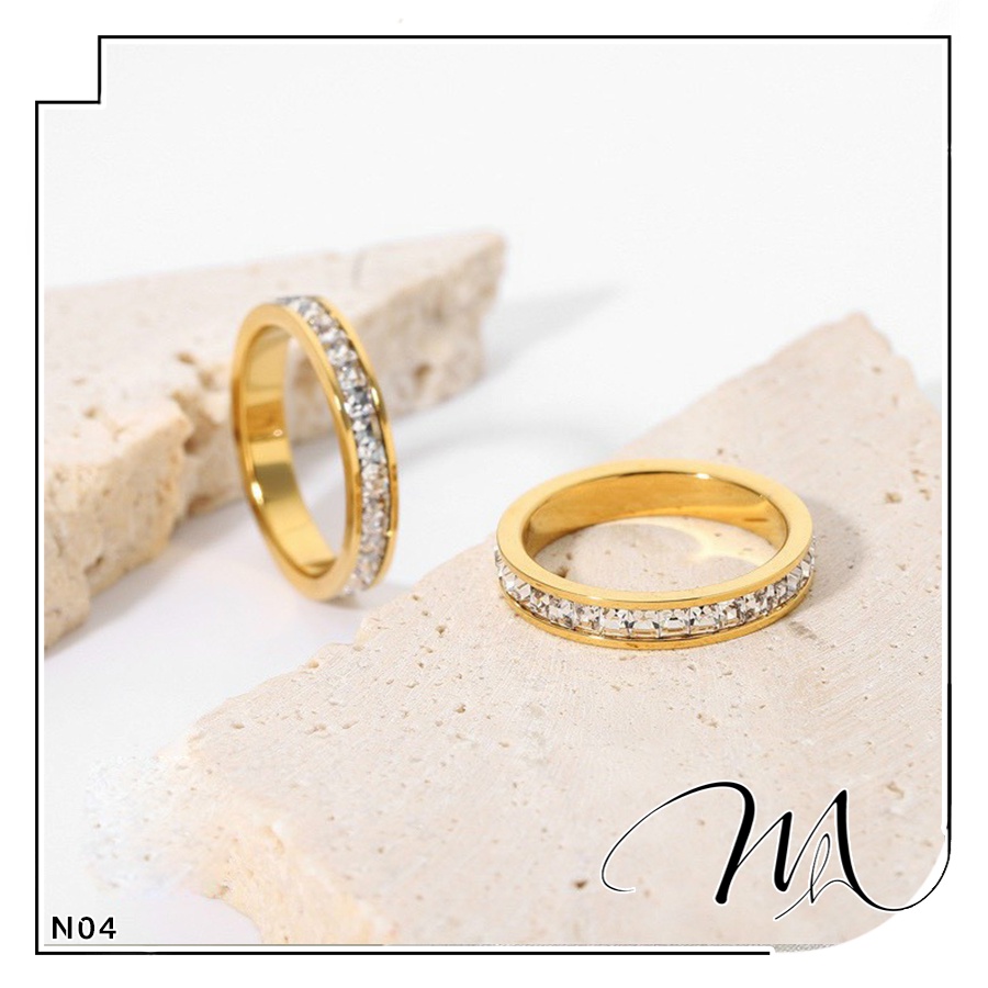 Nhẫn Titan nam nữ unisex 1 hàng đá vuông cao cấp - Măng’s House N04