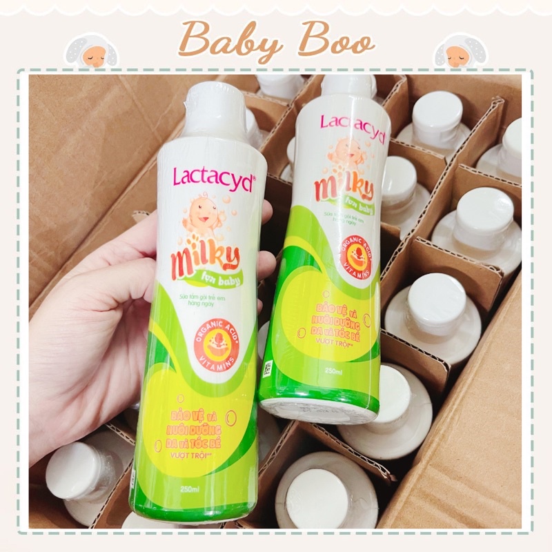 Sữa tắm gội cho bé Lactacyd Milky 250ml ngừa rôm sẩy [ babyboo]