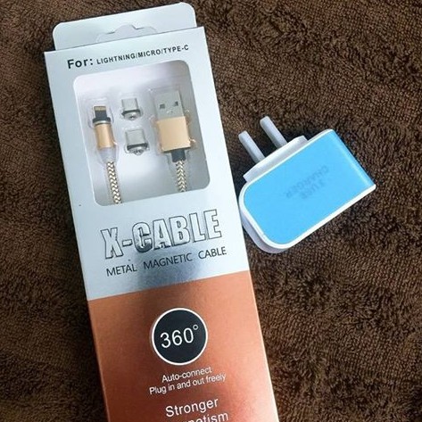 Combo Cáp Nam Châm 3 Đầu Android/iOS + Củ Sạc 3 Lỗ USB