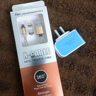 Combo Cáp Nam Châm 3 Đầu Android/iOS + Củ Sạc 3 Lỗ USB