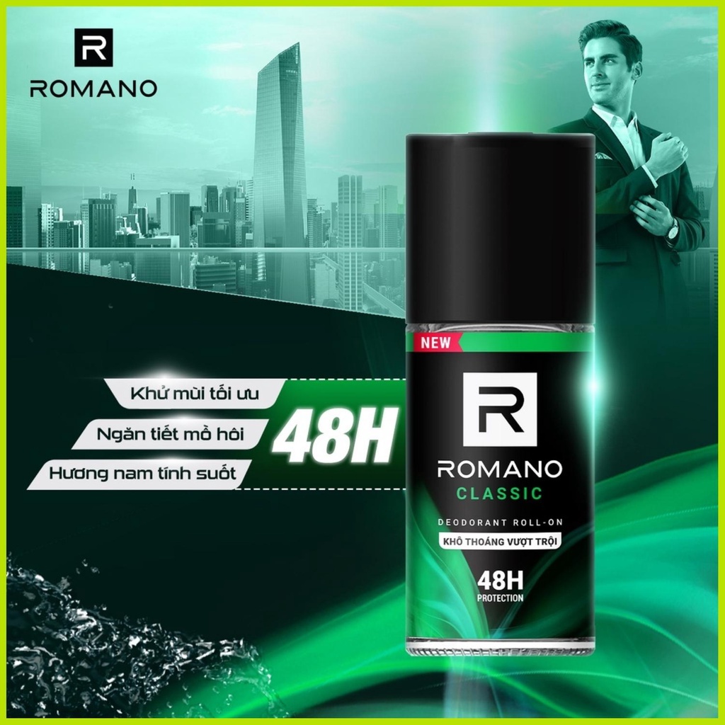 LĂN KHỬ MÙI ROMANO 50ML - Lăn ngăn mùi hương nước hoa kháng khuẩn ngăn mồ hôi thơm lâu