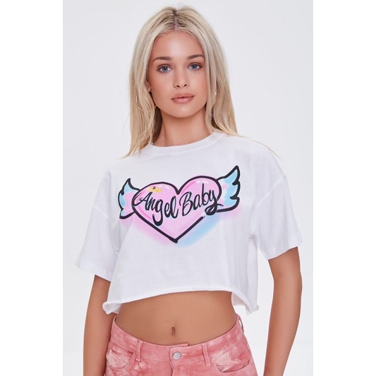 Áo thun cánh dơi form croptop in ANGEL BABY vnxk