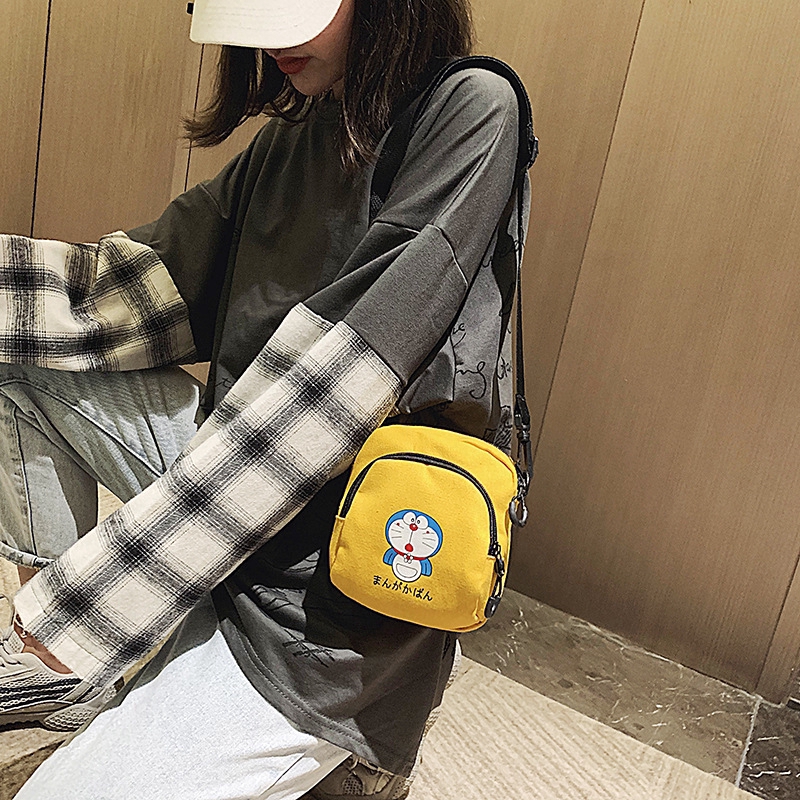 Túi đeo chéo vải canvas họa tiết Doraemon xinh xắn phong cách Hàn quốc