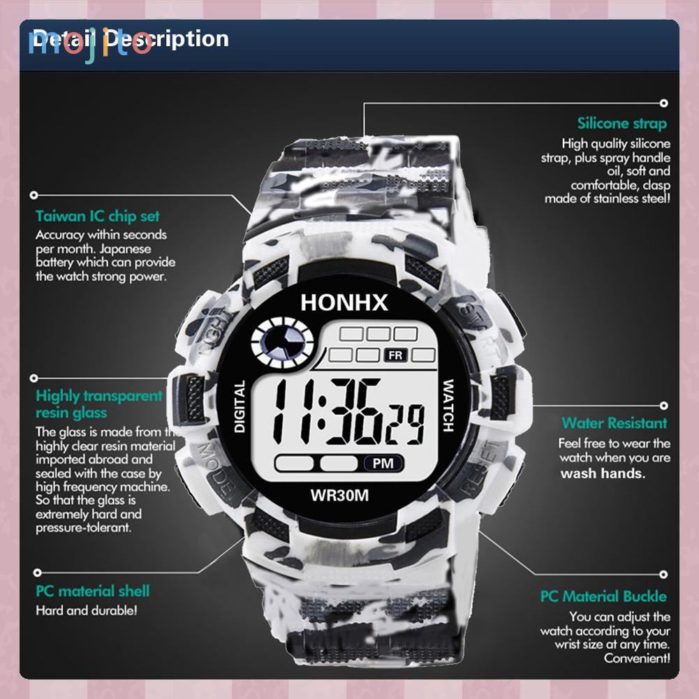 MOJITO Fashion Men Waterproof Wristwatch LED Camouflage Sports Electronic Watch