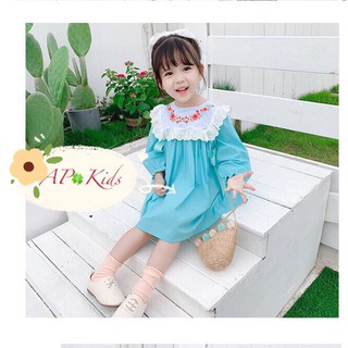 Váy thu đông dài tay hoa ngực xinh xắn cho bé gái, váy đầm bé gái