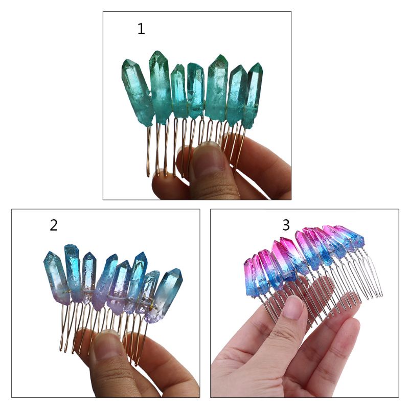 Lược Cài Tóc Mini Đính Đá Thạch Anh Pha Lê Màu Gradient Phong Cách Boho Cho Cô Dâu