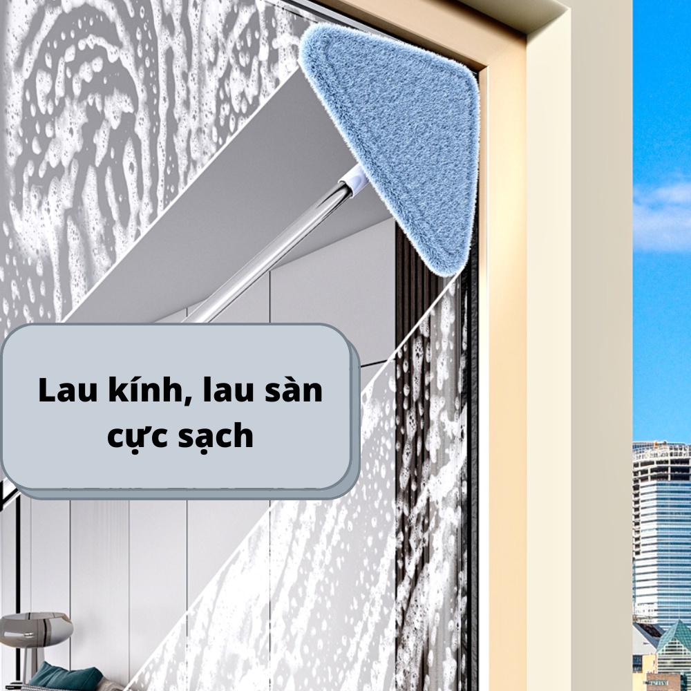 Chổi Lau Đa Năng Cây Lau Trần Nhà, Lau Kính, Lau Tường Dụng Cụ Rửa Ô Tô Hình Tam Giác Cán Dài 2m