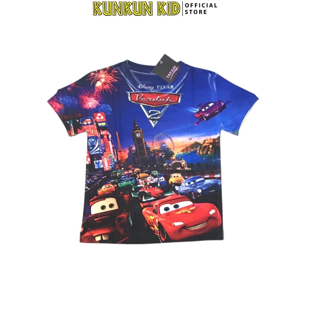 Set quần áo bé trai size đại từ 10kg-40kg chất Thun lạnh in 3d hình vương quốc xe hơi Kunkun Kid TP003