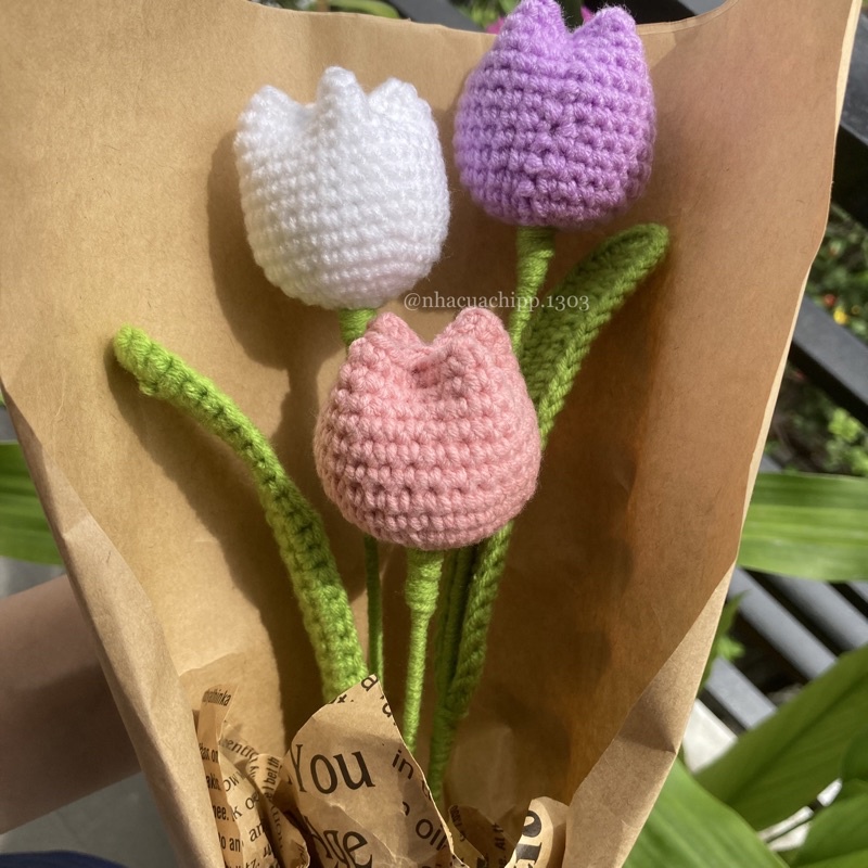 Hoa Tulip bằng len nhiều màu sắc dễ thương độc đáo