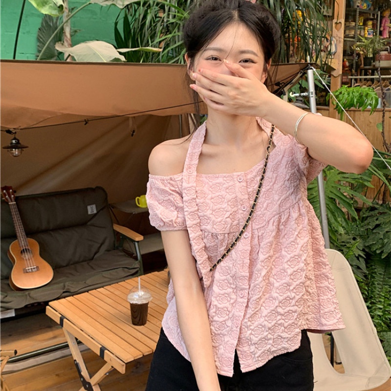 Áo Nữ Trễ Vai Tay Ngắn Dáng Rộng Thời Trang