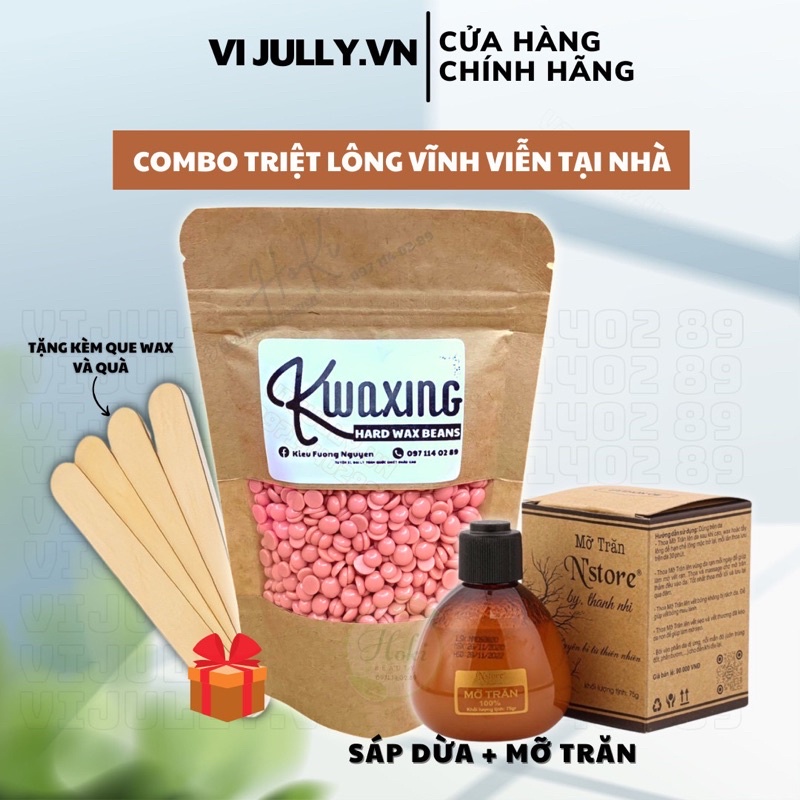 Combo Triệt Lông Vĩnh Viễn, Viên Sáp Hard Wax Bean và Mỡ Trăn, Hạt Wax Lông Nóng Dùng Cho Nách, Râu, Tay Chân, Bikini