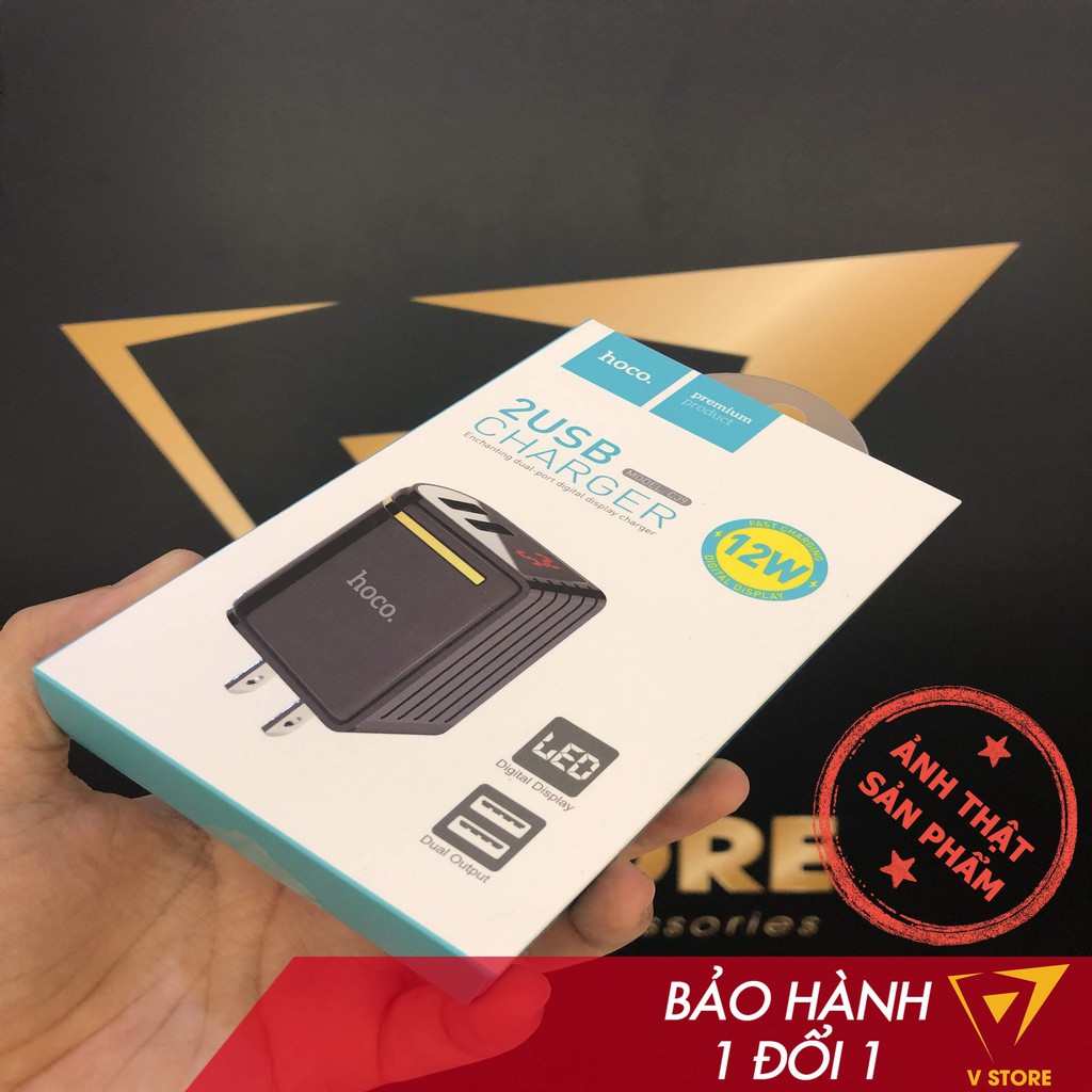Cóc củ sạc nhanh Hoco C39 2 cổng usb 2.4a cho điện thoại máy tính bảng đèn led