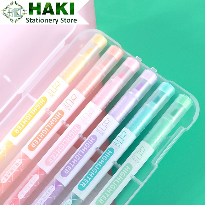 Bút dạ quang HAKI, bút đánh dấu hai đầu nhiều màu macaron nhớ dòng nhấn dòng highlighter dụng cụ văn phòng phẩm B17