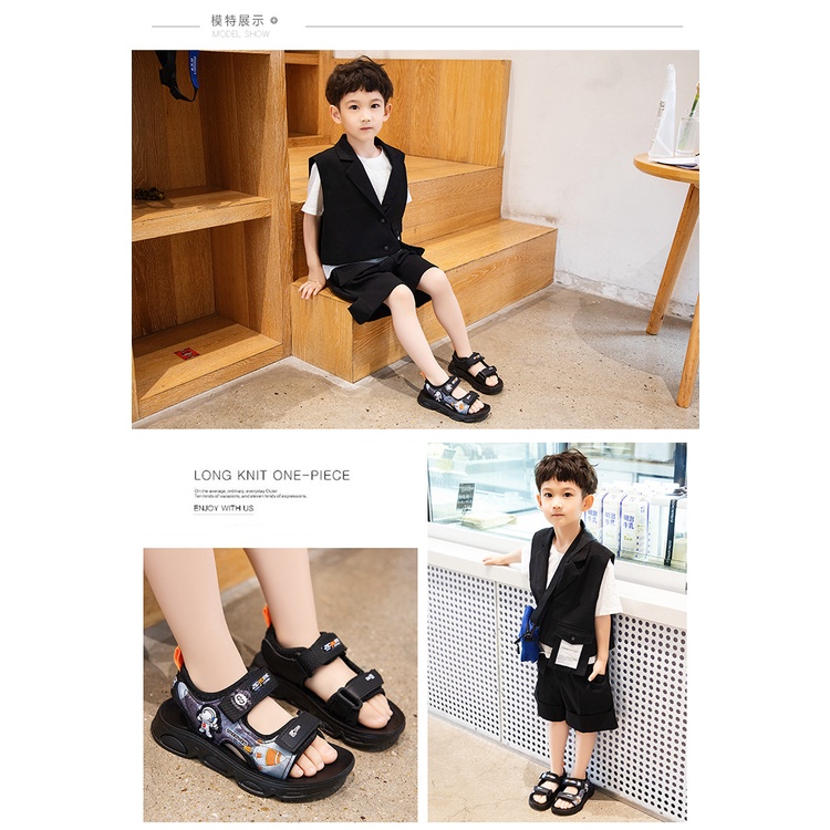 Sandal cho bé trai quai dán chống trơn trượt êm chân họa tiết vũ trụ hàng Quảng Châu cao cấp SDT05