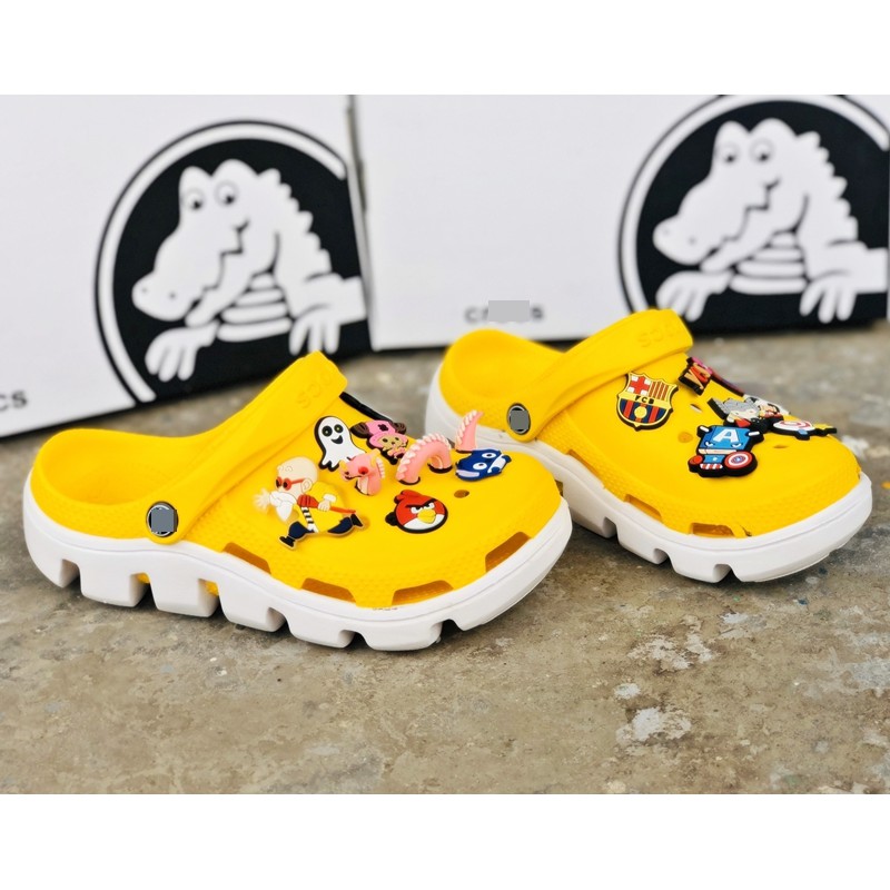 Dép Sục crss duet Vàng đế trắng FREESHIP Tặng 12 Jitbitz + Hộp Có Logo, Tag, Bao Bì