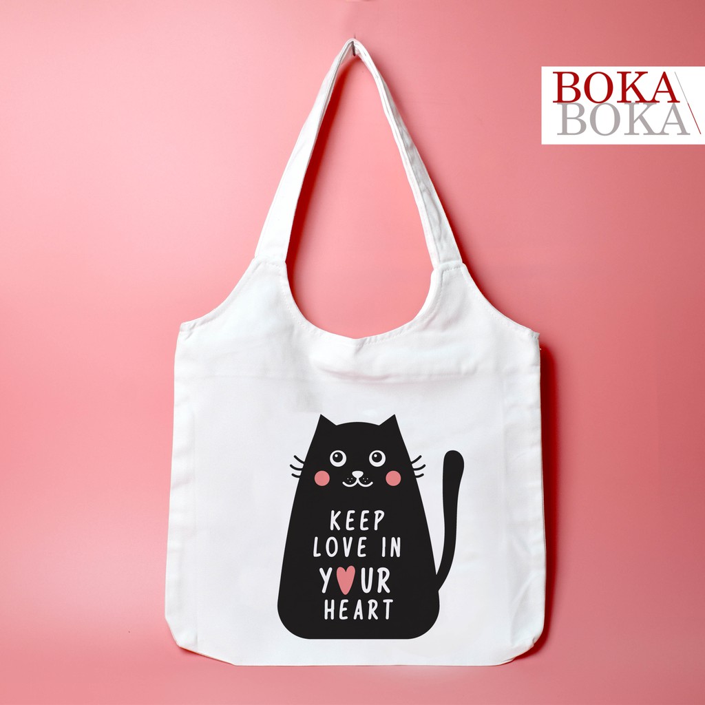 Túi Tote Vải Canvas Quai Tròn BST Hình Mèo Đen MĐ01