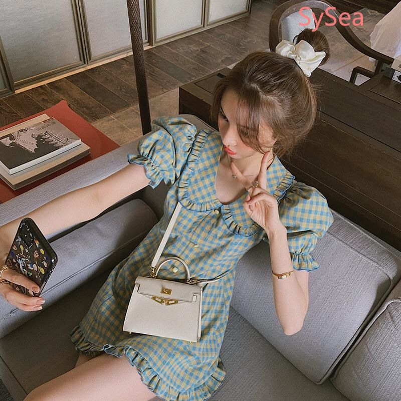 Đầm Lửng Tay Ngắn Họa Tiết Caro Phong Cách Thanh Lịch Thời Trang Cho Phụ Nữ