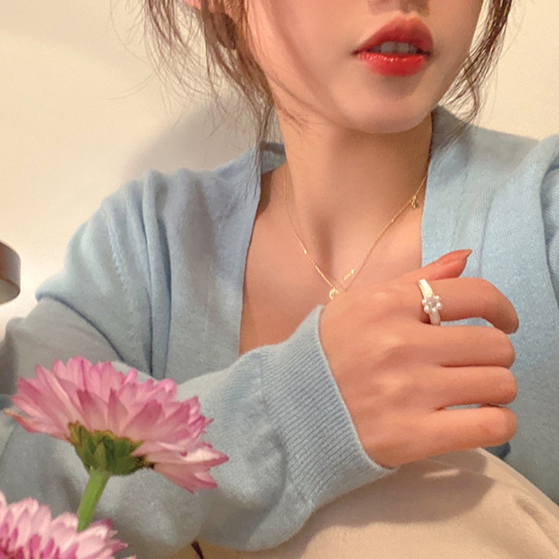Nhẫn Hình Hoa Đính Ngọc Trai Trắng Đơn Giản Thời Trang Nhật Hàn
