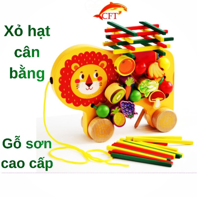 Đồ Chơi Gỗ Cho Bé Từ 3 Tuổi Xỏ Lỗ Xếp Cân Bằng Hình Con Vật Trái Cây Đáng Yêu