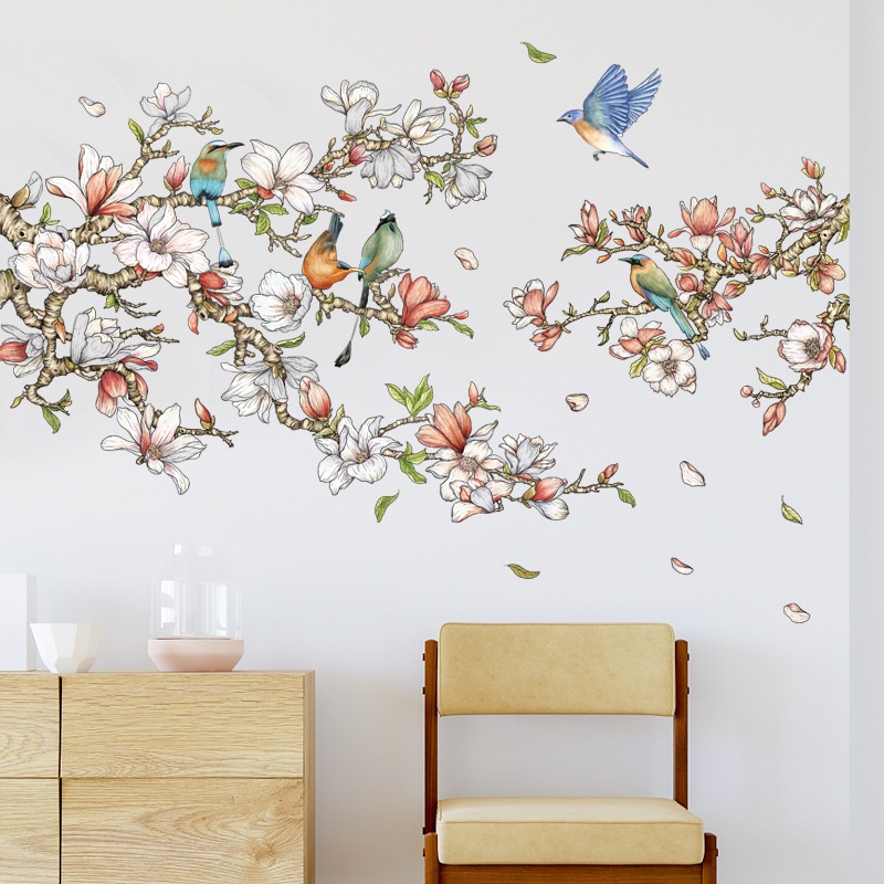 Decal dán tường cành hoa rực rỡ mẫu hàn decor trang trí phòng ngủ, phòng khách