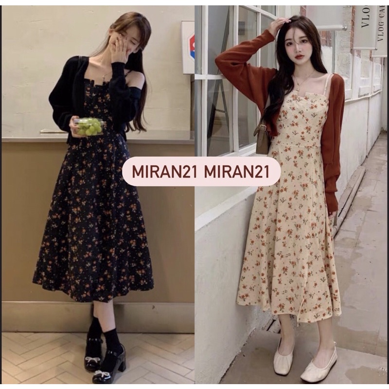 Set Váy Nhung Tăm Maxi Cúp Kèm Áo Cardigan Len Tăm
