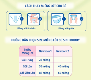 Miếng lót sơ sinh Bobby Newborn 1-64 miếng