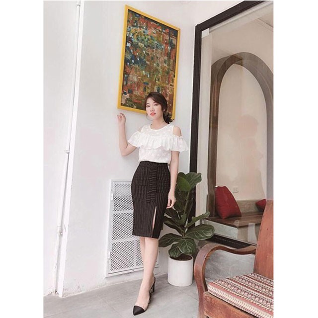 [HÀNG LOẠI 1] Chân váy kẻ sọc buộc vạt hai màu đen và ghi (Có lót bên trong) (Thời trang công sở VIP)Cam kết hàng y hình | BigBuy360 - bigbuy360.vn