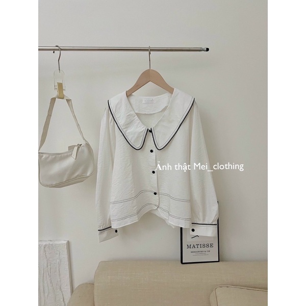 Áo Sơmi Nữ Cổ Sen Viền Chỉ Ulzzang