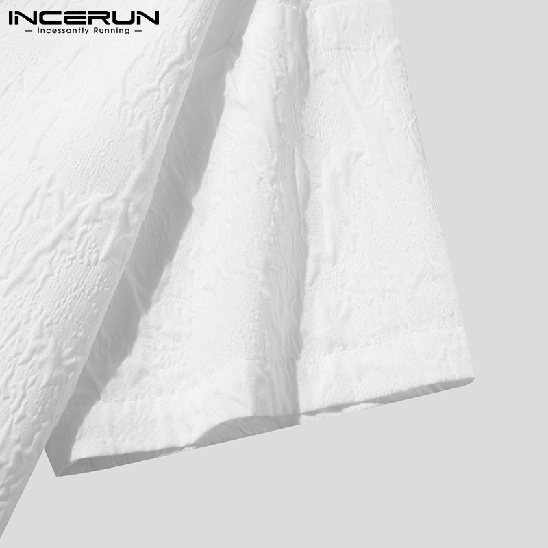 Áo INCERUN tay lỡ cổ chữ V dáng rộng in họa tiết dập nổi thời trang dành cho nam