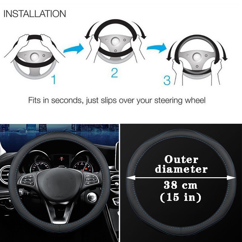 Vỏ Bọc Vô Lăng Xe Hơi Bằng Da Thoáng Khí 38cm Cho hyundai elantra grand starex santafe sonata tucson getz matrix