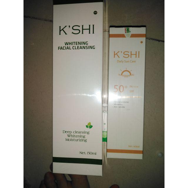 BỘ SỮA RỬA MẶT TRẮNG DA NGỪA MỤN VÀ KEM CHỐNG NẮNG K'SHI CHÍNH HÃNG VỚI SPF 50+