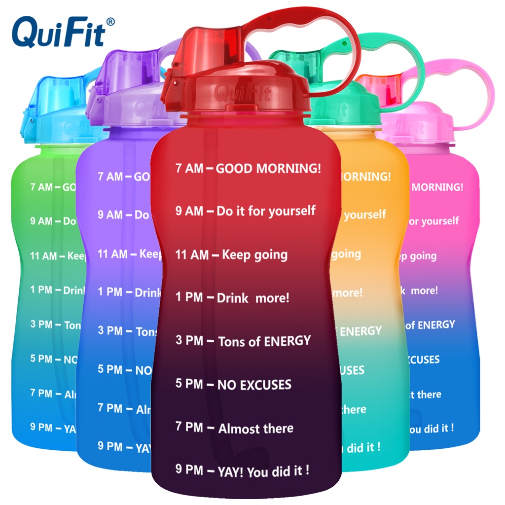 Bình nước thể thao QuiFit có ống hút đánh dấu thời gian không chứa BPA 3.8l