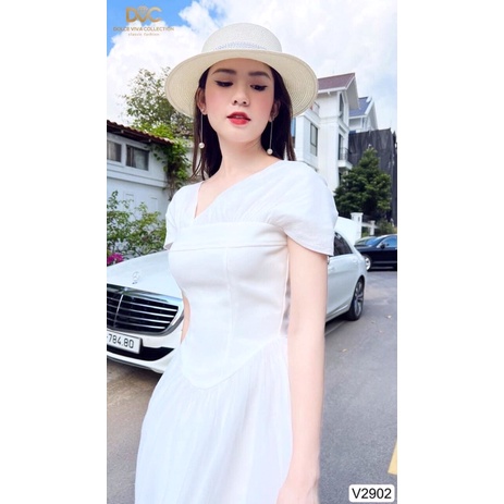 V2902 - váy voan xoè màu trắng