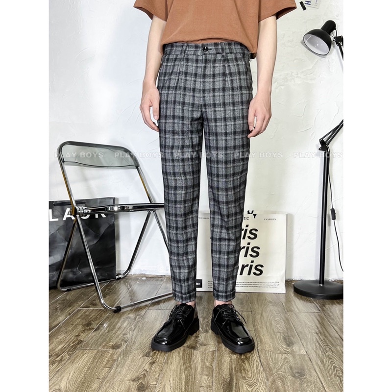 Quần âu nam caro, Quần trouser Side Tab cá tính - Play Boys