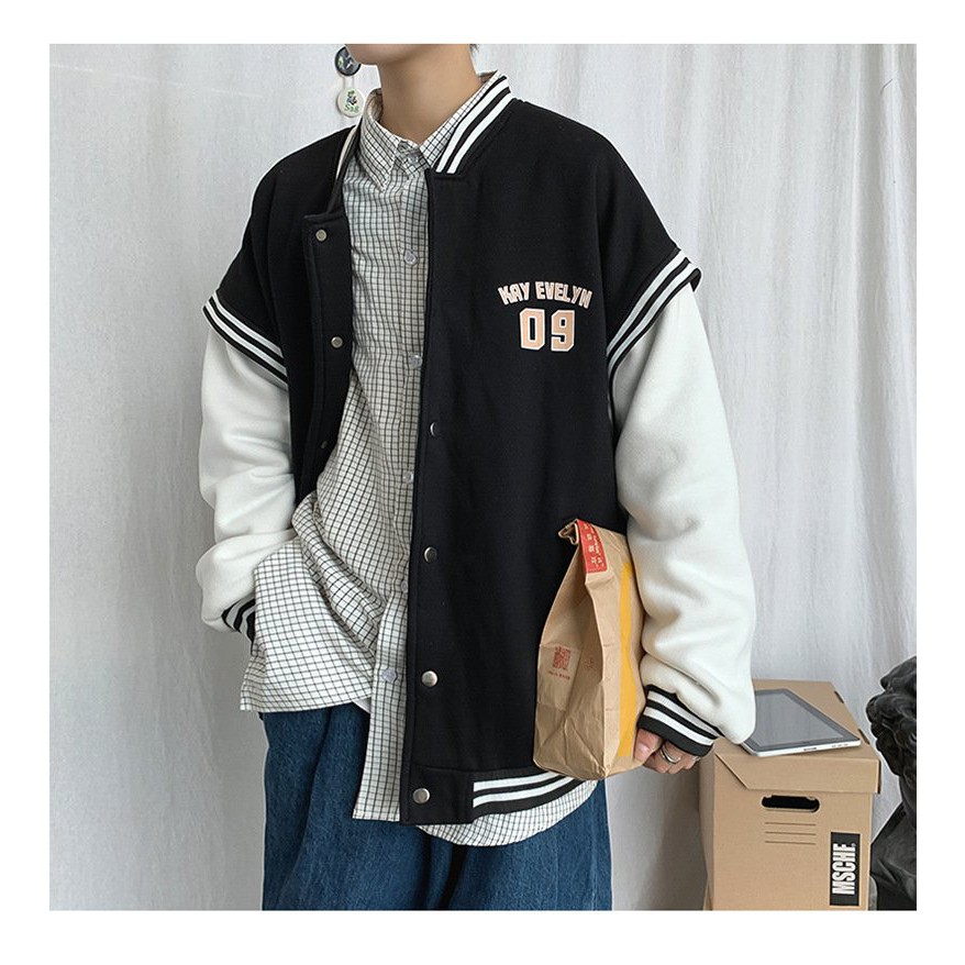 ÁO KHOÁC BOMBER PHỐI TAY TRẮNG 09 TRẺ TRUNG HÀN QUỐC