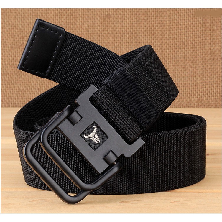 Dây nịt vải dù thắt lưng vải canvas nylon belt full black dây co dãn đầu nịt sơn đen dài khóa đôi vòng lặp D