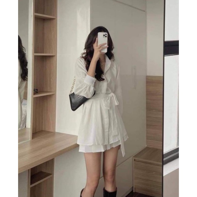 Set sơ mi chân váy nữ thắt eo năng động phong cách chất mịn mát
