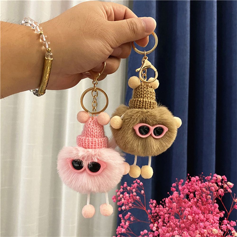 Móc chìa khóa gắn bóng lông pompom mềm mại dễ thương nhiều màu tùy chọn