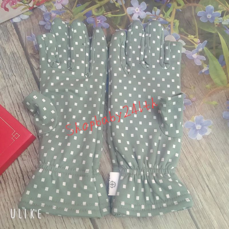 Bao tay, găng tay nữ cắt 2 ngón hoạ tiết Hoà Hương cotton hai lớp chống nắng, giữ ấm, lái xe