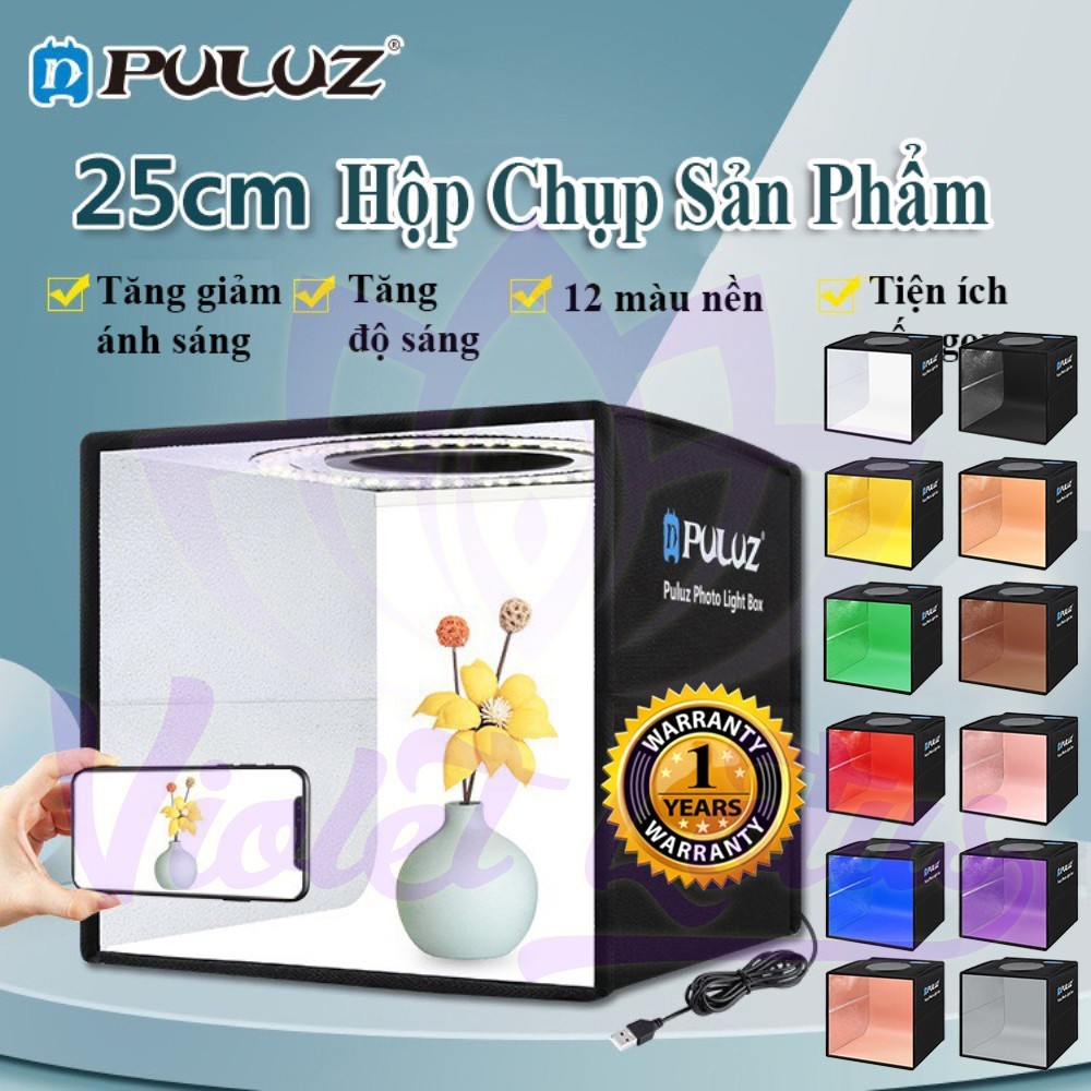 Hộp chụp ảnh sản phẩm 25x25 Puluz hộp chụp hình sản phẩm đèn led