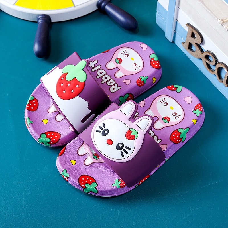 Dép cao su mềm quai ngang cho bé trai bé gái hình trái dâu thỏ con cute