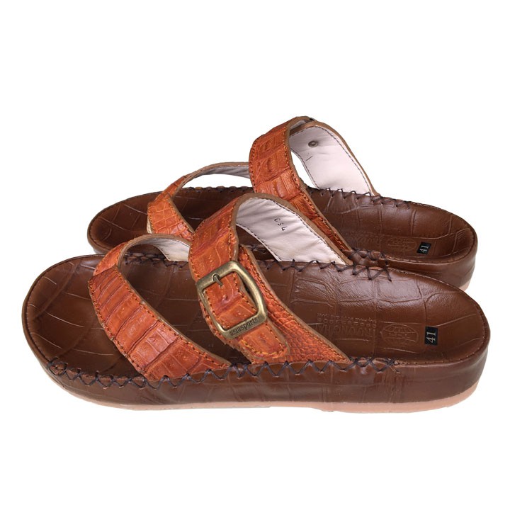 Dép nam xỏ ngón quai ngang da cá sấu  xỏ ngón màu vàng Trường Hải may viền DN1016