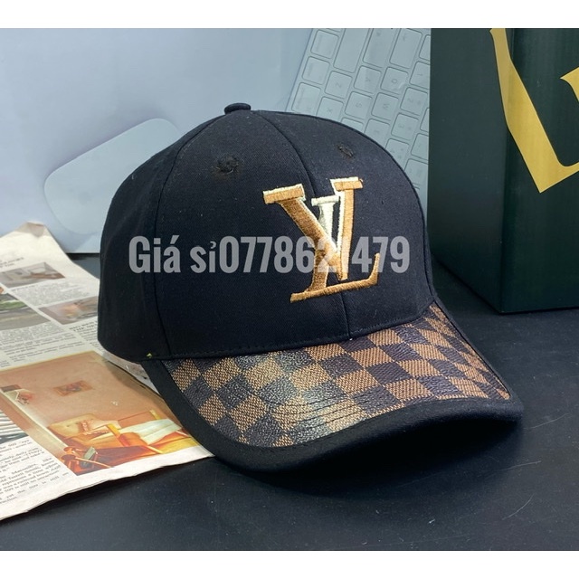 nón kết kaki phối da ô vuông - mũ lưỡi trai L v eo vì thời trang nam nữ