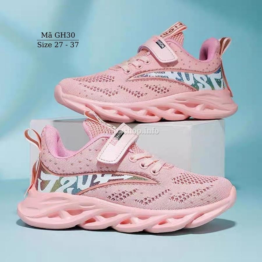 Giày thể thao bé gái 3 - 12 tuổi màu hồng đẹp thời trang đi học chạy bộ siêu nhẹ êm chân phong cách Hàn Quốc GH30