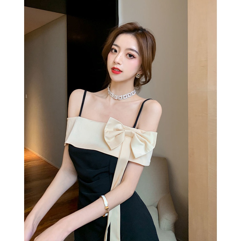 Đầm Hai Dây Đính Nơ Thời Trang Mùa Hè Quyến Rũ Cho Nữ