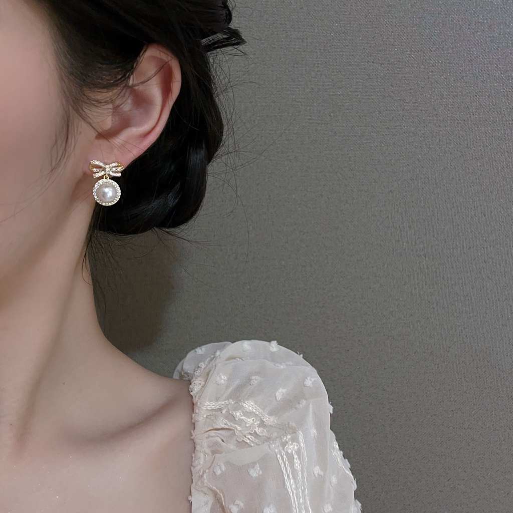 Khuyên Tai Ngọc Trai Trắng/Đen Bạc 925 Phong Cách Thời Thượng Cho Cô Dâu