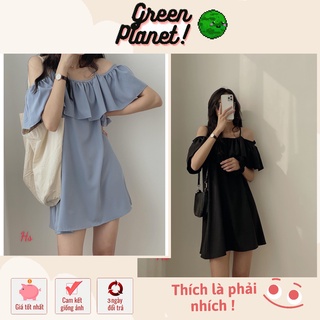 Đầm nữ 2 dây bẹt vai 3 màu siêu xinh váy 2s nữ khoét vai viền bèo đáng yêu