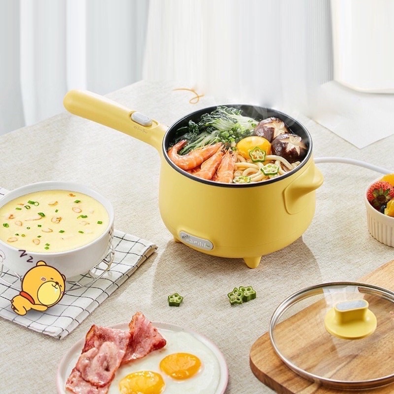 Nồi điện mini đa năng, ca nấu mỳ, chiên xào lẩu hấp Bear màu vàng,  bảo hành 1 năm.