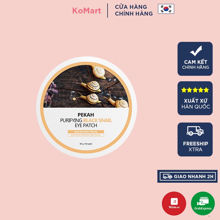 Mặt Nạ Mắt Giảm Thâm Và Sưng Cấp Ẩm Cho Mắt Chiết Xuất Ốc Sên PEKAH PURIFYING BLACK SNAIL EYE PATCH 90g